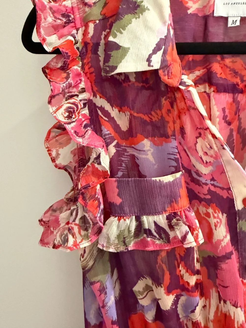 MISA Los Angeles Trina Maxi Dress in Coming Up Roses Pink Ruffle Size Medium - Picture 5 of 6